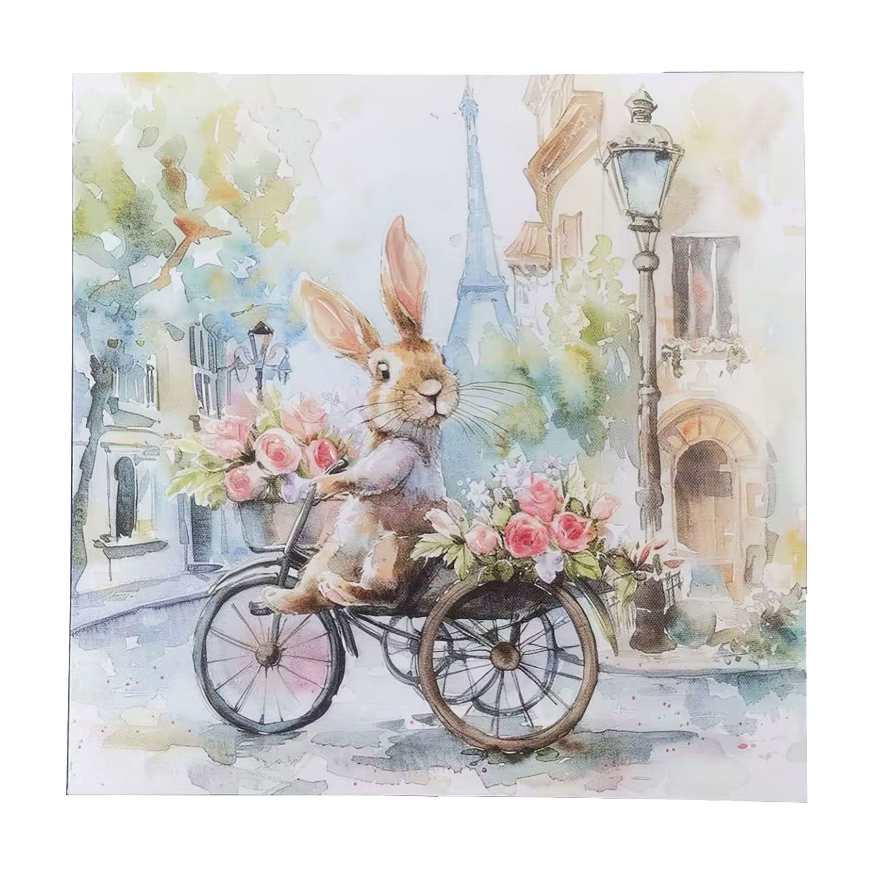 12" x 12" Multicolor Paris Bunny on Bike Canvas Wall Art