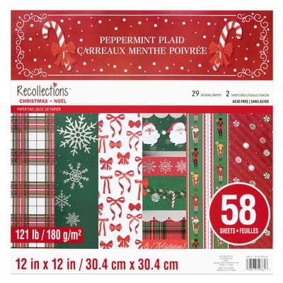 12" x 12" Peppermint Plaid Paper Pad by Recollections - Holiday and Christmas Papercrafting and Supplies