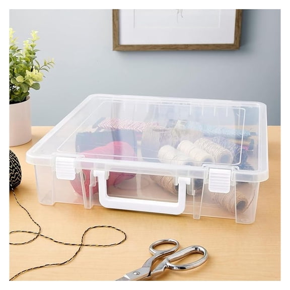 12 x 12 Plastic Scrapbook Storage Case - Portable Case for Documents, Papers, Sewing, - Clear, Bulk 6 Pack