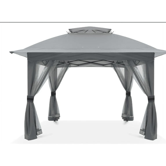 12' x 12' Pop-Up Instant Gazebo Tent, Double Roof Patio Gazebo Portable Sun Shelter Outdoor Canopy Tent for Deck, Backyard, Garden, Patio, Lawns, Dark Gray & Light Gray