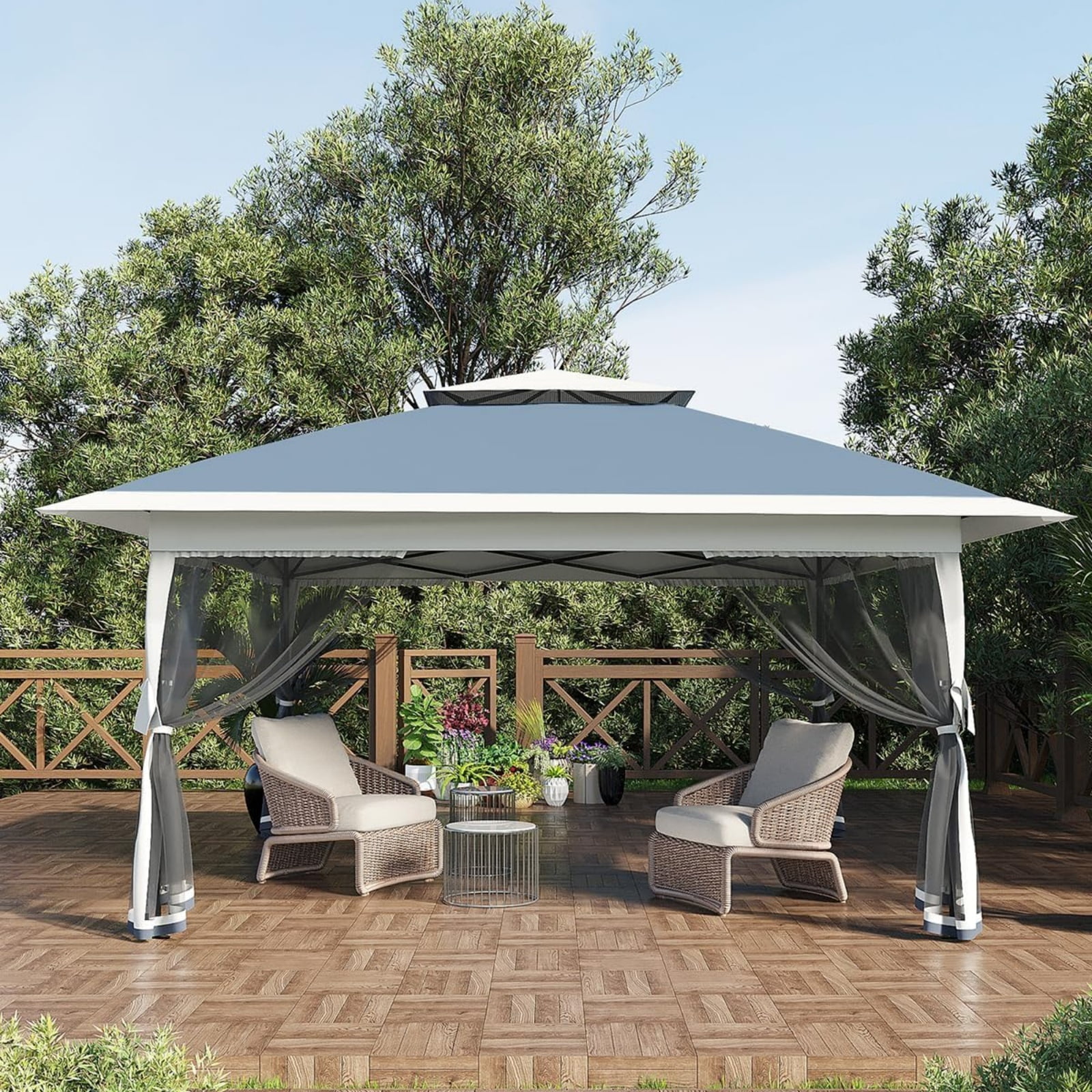 12' x 12' Pop up Canopy Tent with Netting Sidewalls, Outdoor Gazebo