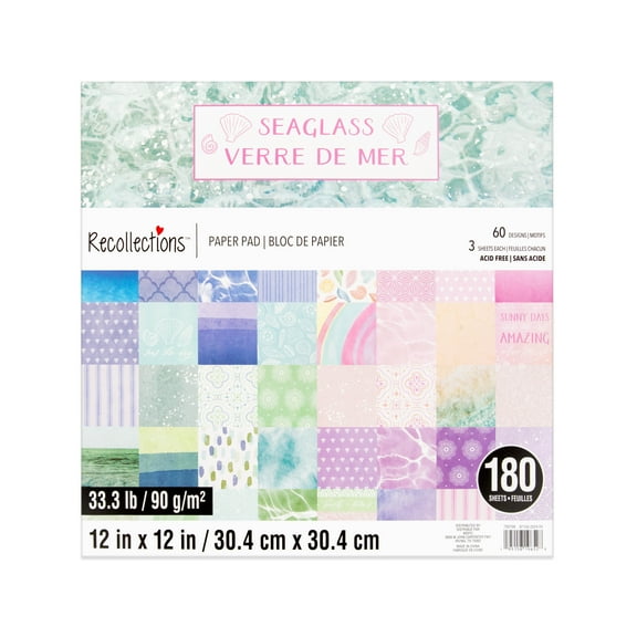 12" x 12" Seaglass Paper Pad by Recollections - Premium Scrapbook & Crafting Paper for DIY Projects - Card Making - & Decorative Arts - 180 Sheets