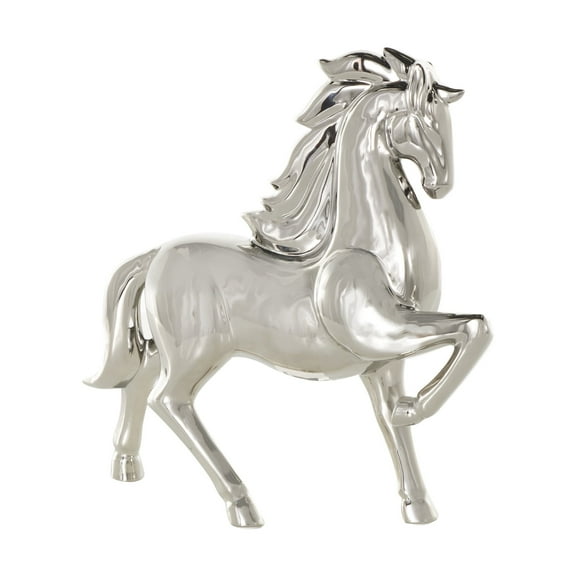 12" x 12" Silver Ceramic Prancing Horse Sculpture, by DecMode
