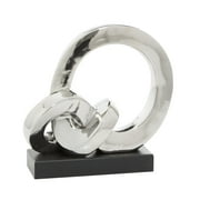 12" x 12" Silver Polystone Link Abstract Sculpture with Black Base, by DecMode