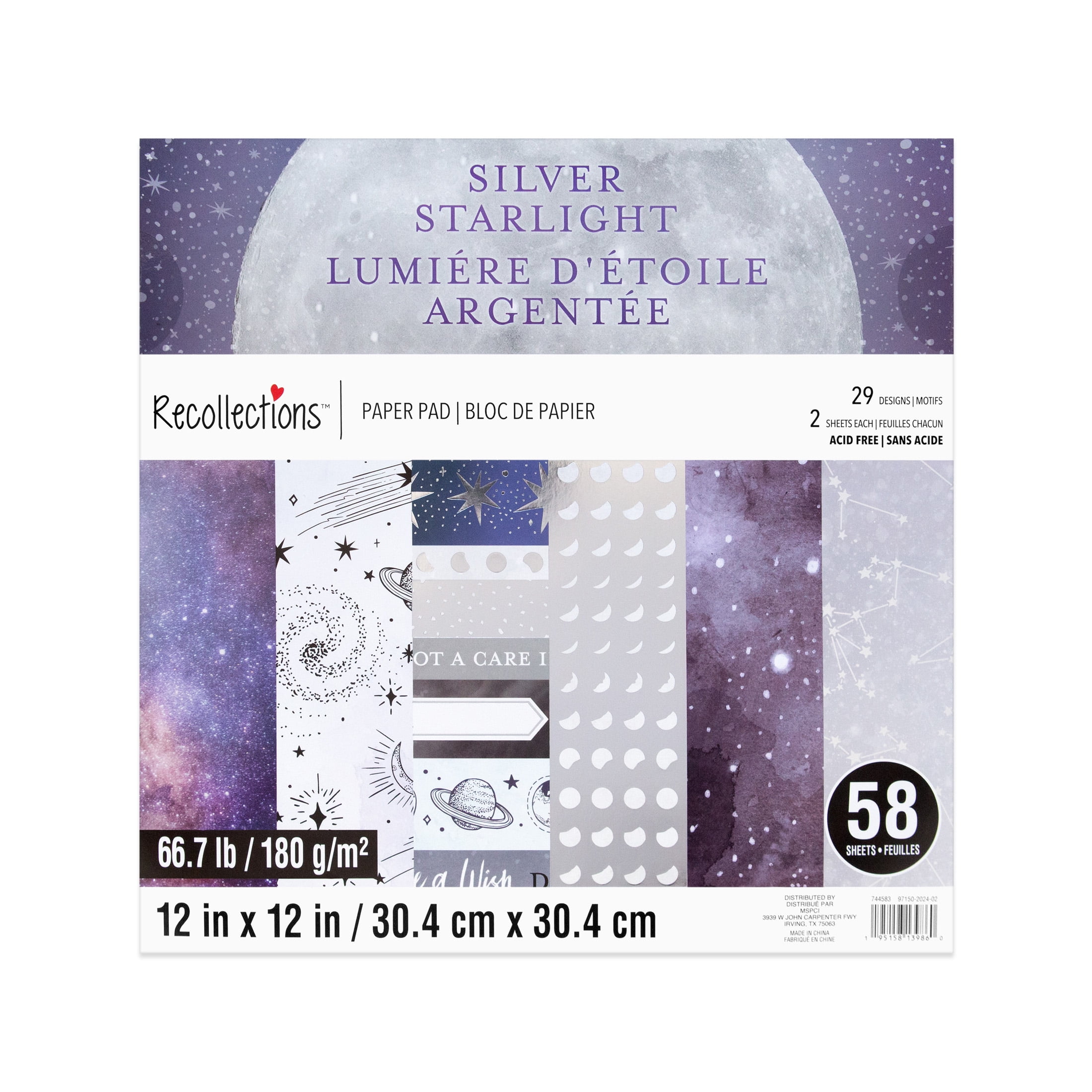 12" x 12" Silver Starlight Paper Pad by Recollections - Acid and Lignin Free Paper for Scrapbooks - Arts & Crafts - 6 Pack