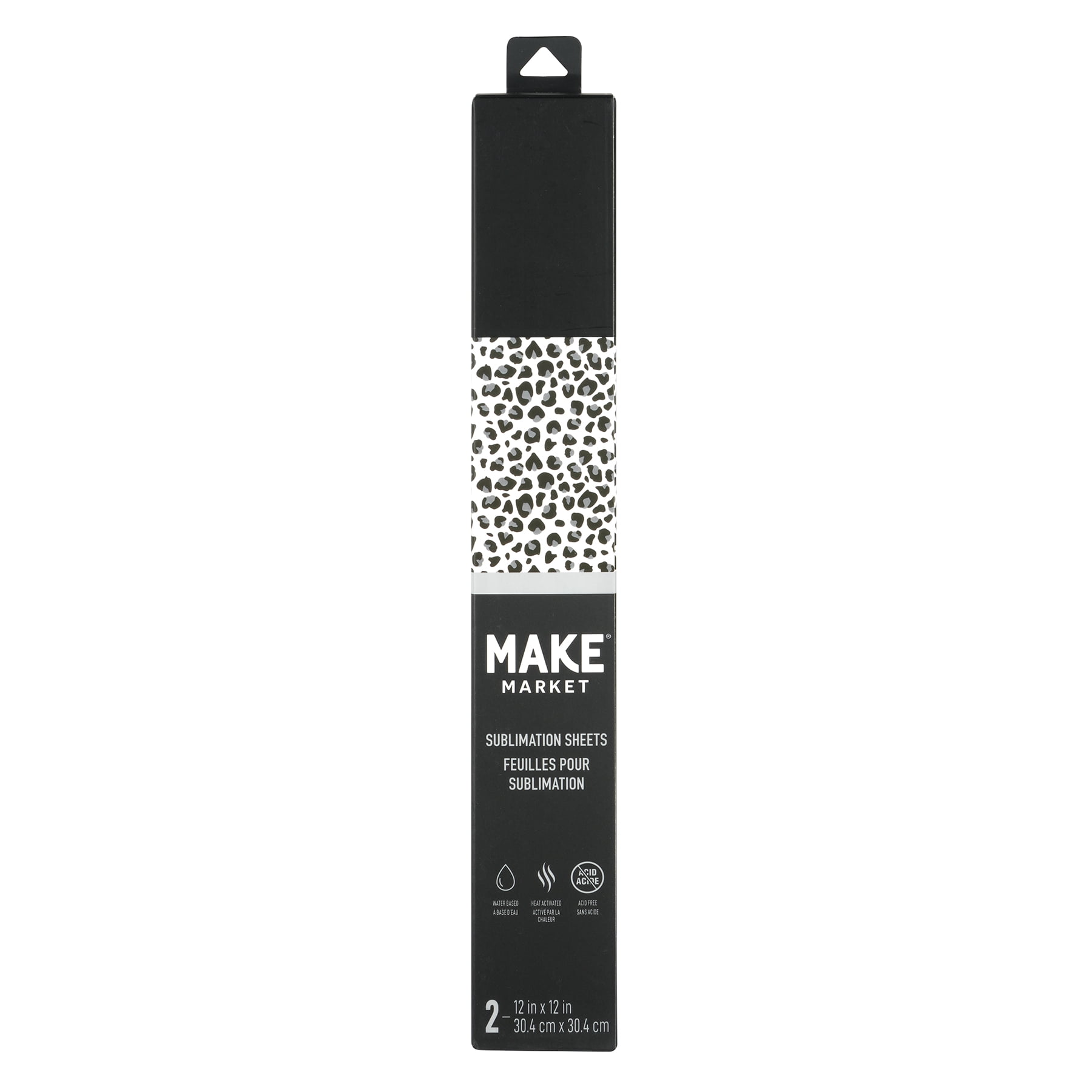Make Market 12" x 12" Snow Leopard & Black Sublimation Sheets - Printed Heat Transfer Sheets for Mugs, Shirts, Plaques & DIY Crafts, No Printer Needed, 6 Pack