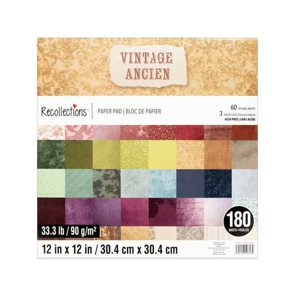 12" x 12" Vintage Paper Pad by Recollections Acid and Lignin Free Paper for Scrapbooks - Arts & Crafts - 9 Pack