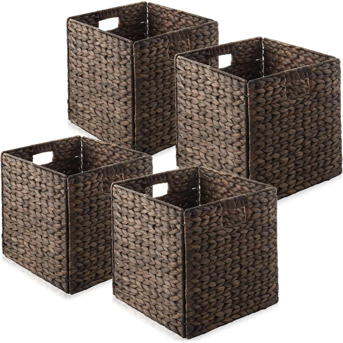 Espresso Water Hyacinth Handwoven Storage Baskets, Set of 4