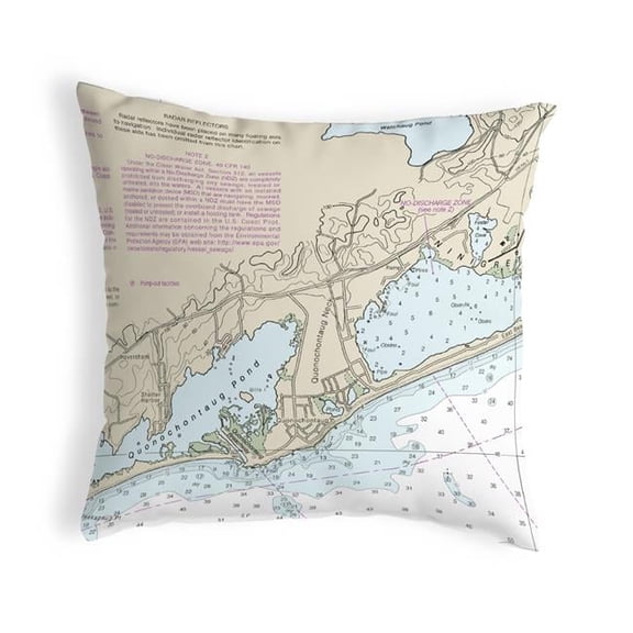 12 x 12 in. Block Island Sound - Quonochontaug, RI Nautical Map Non-Corded Indoor & Outdoor Pillow