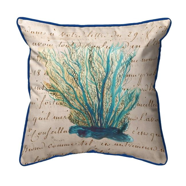 Coastal Charm Blue Coral Embroidered 12" Square Polyester Throw Pillow Set