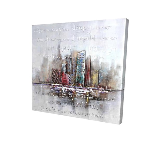 12 x 12 in. Cityscape with Typography In Relief-Print on Canvas