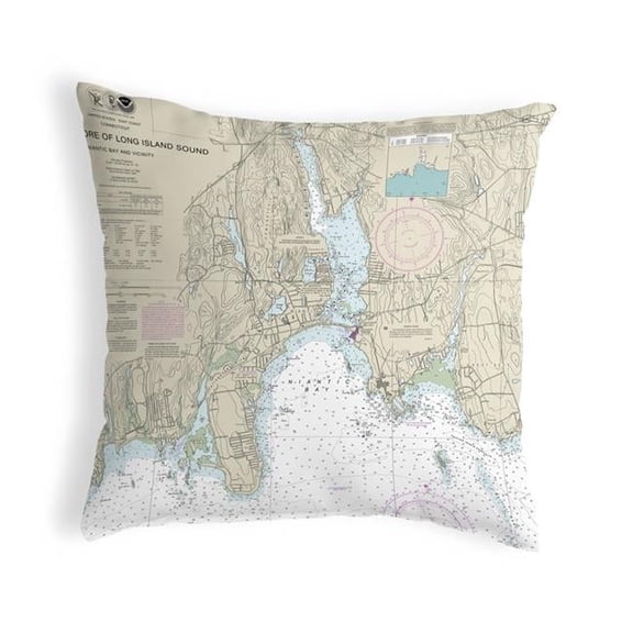 12 x 12 in. North Shore Long Island to Niantic Bay, CT Nautical Map Non-Corded Indoor & Outdoor Pillow