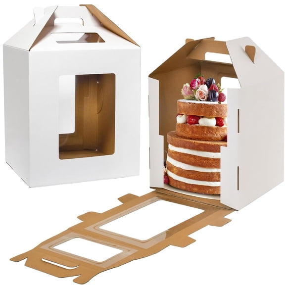 12" x 12" x 14" White Cake Box with Window,TGY Tall Cake Boxes Bakery Boxes Disposable Carrier Take Out Container for for Cakes, Pies, Birthday, Party Treats, Bakery Display Packaging