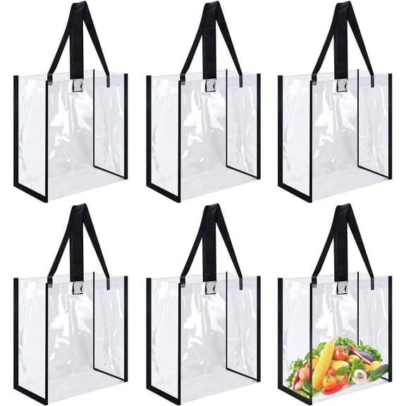 12 x 12 x 6 Inch Clear Tote Bags PVC Plastic Tote Bag With Handles for Work Beach Lunch , Concerts