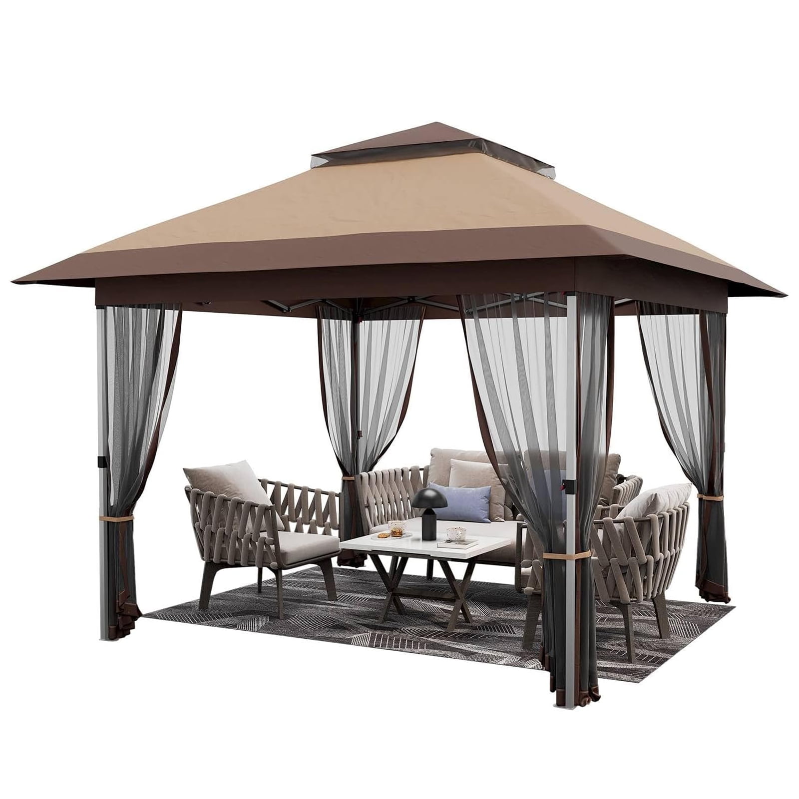 12 x 12ft Pop-up Gazebo, Double Roof Outdoor Canopy Tent with Mosquito Netting, Camping Canopy Gazebo for Lawn, Patio and Garden