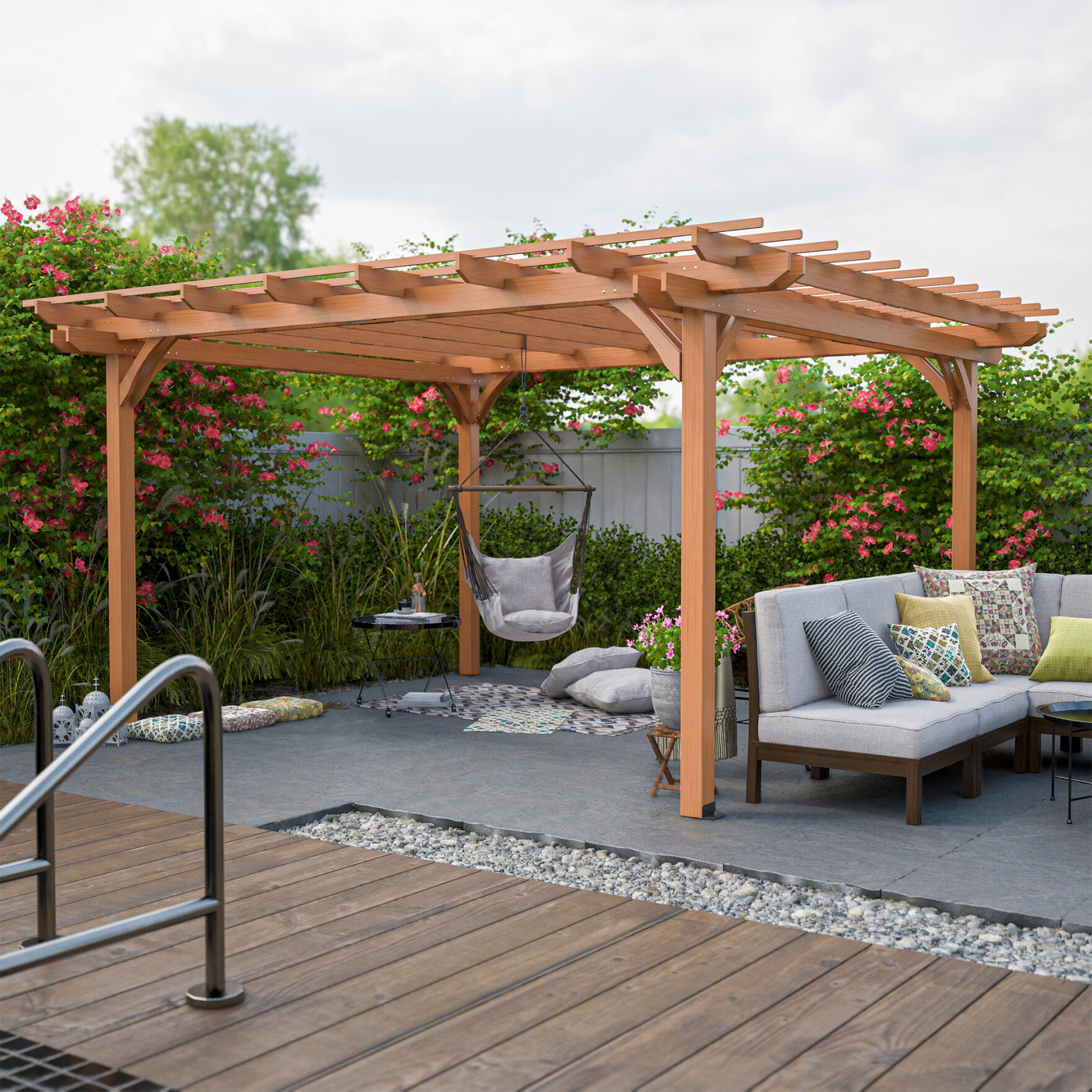 12 x 14 FT Outdoor Pergola, Wooden Pergola Gazebo with Climbing Plant ...