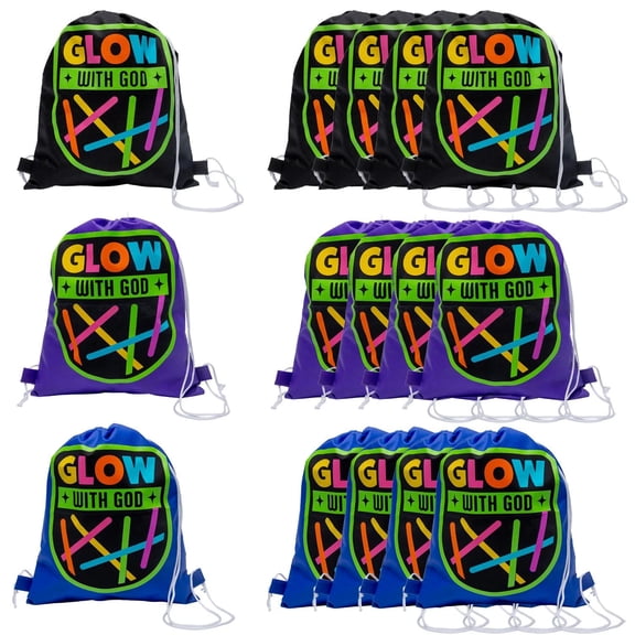 12" x 15" Jesus Is the Light VBS Glow with God Medium Drawstring Bags - 12 Pc.