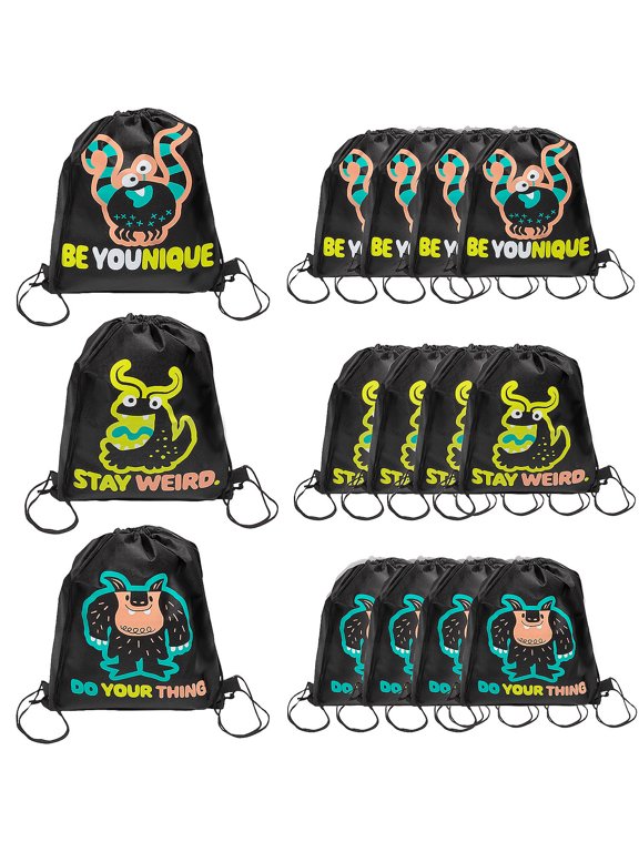 12" x 15" Medium Doodle Monster Nonwoven Drawstring Backpacks - 12 Pc.