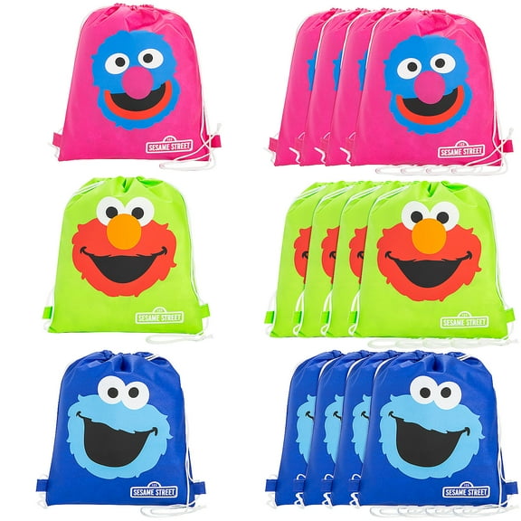12" x 15" Medium Sesame Street Nonwoven Drawstring Bags  12 Pc.