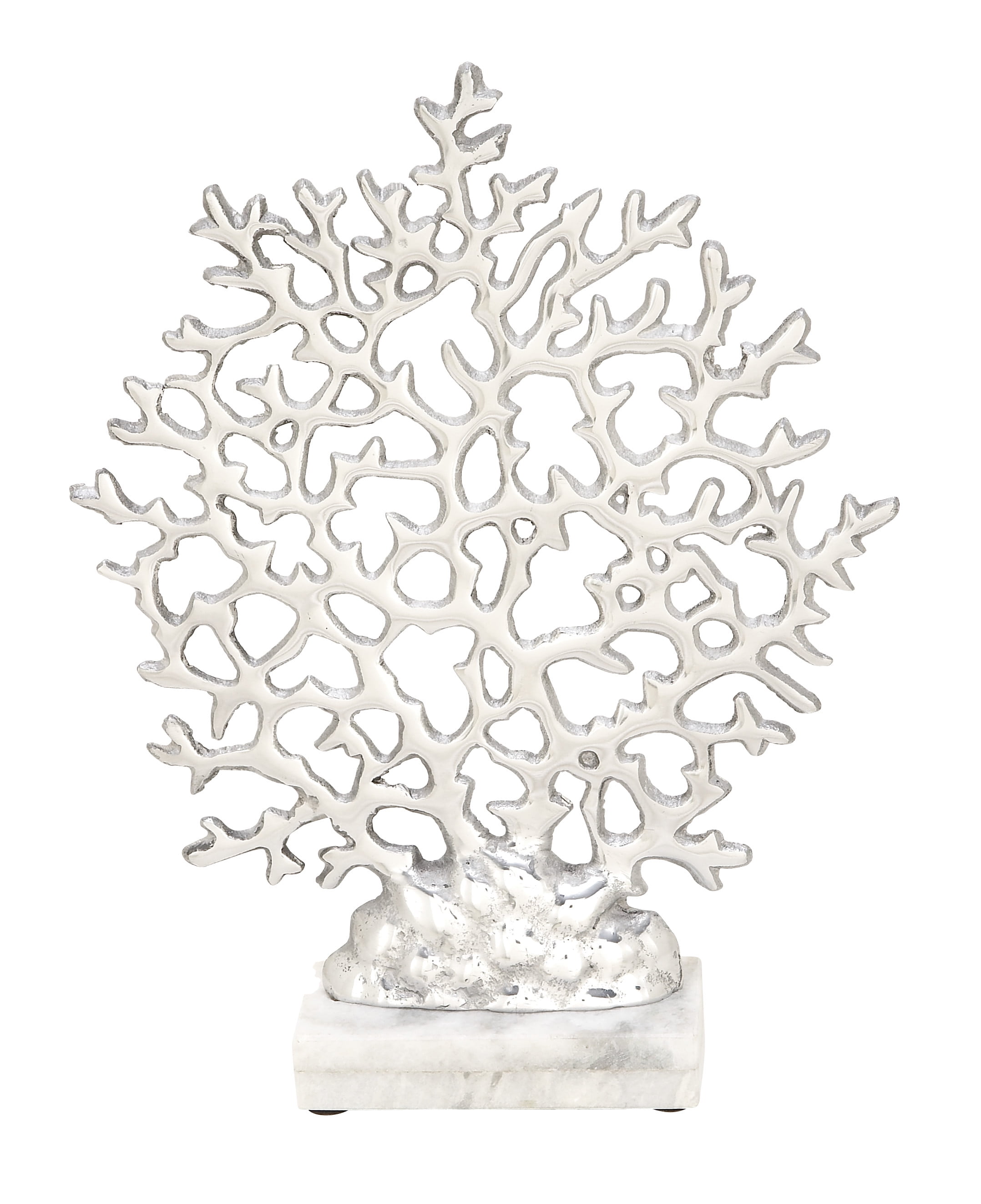 Elegant Silver Coral Sculpture on Marble Base 12"x15"
