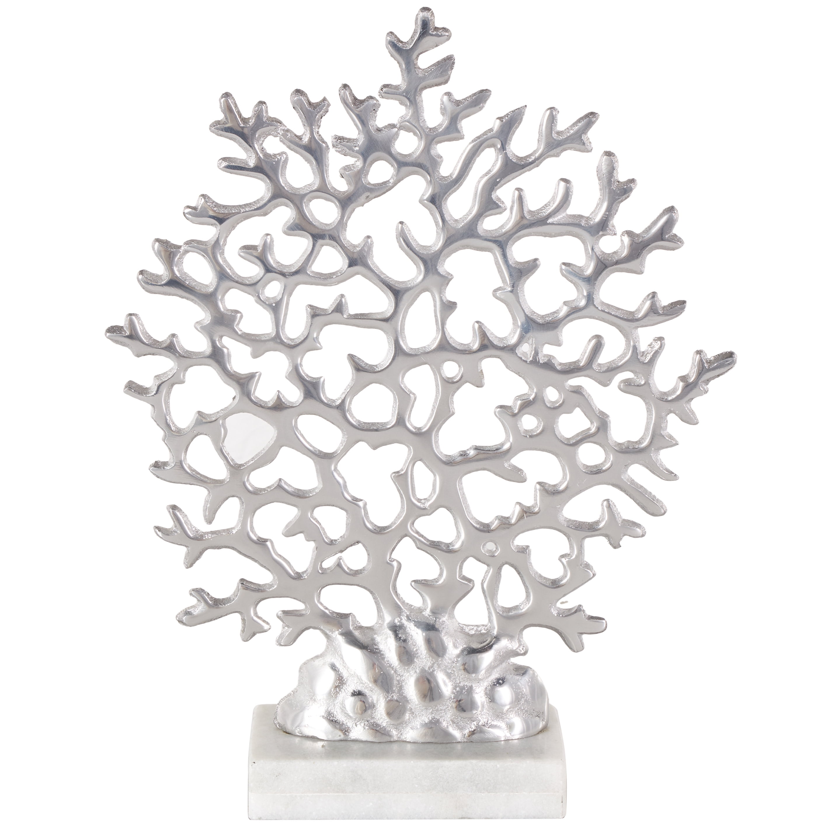 Elegant Silver Coral Sculpture on Marble Base 12"x15"
