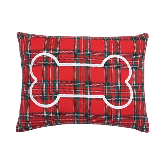 Arlington Plaid Bone Embroidered Pillow, 18" x 18"