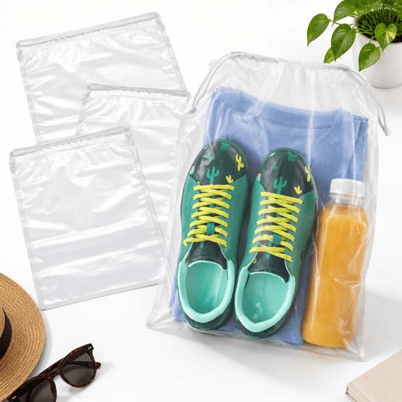 12" x 16" Clear Drawstring Storage Bags, 100 Pack, 2 Mil LDPE