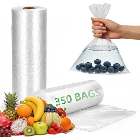 12" x 16" Clear Plastic Produce Bag, Storage Bag a Roll, 350 Bags Roll, Freeze/Heat Clear Bag for Bread, Meat, Vegetables, Fruits