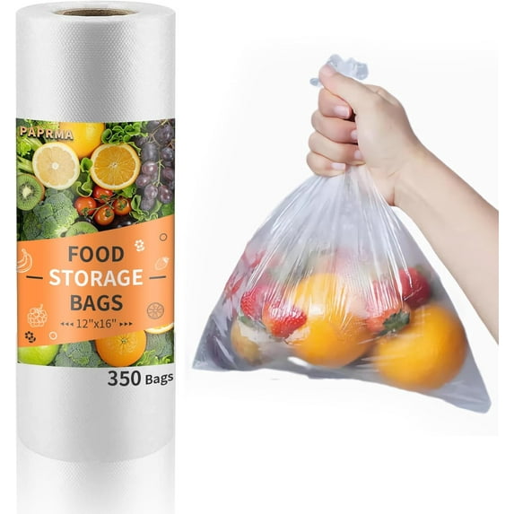 12” x 16” Food Storage Bags Clear Plastic Produce Bag, Disposable Plastic Bags for Food Vegetable 1 Roll, 350pcs on a Roll
