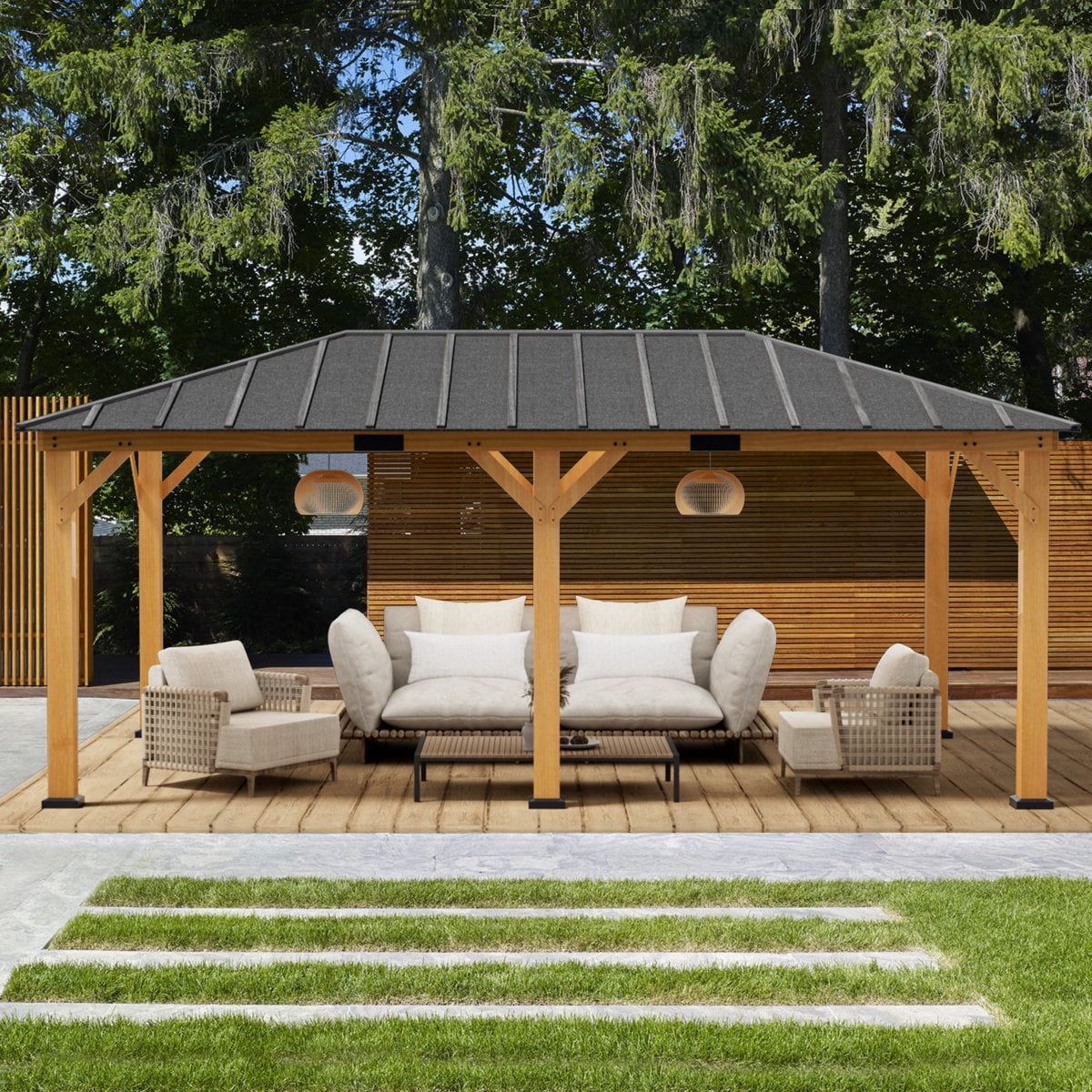 12' x 16' Hardtop Gazebo with Asphalt Roof - Spruce Wood Frame Wooden ...