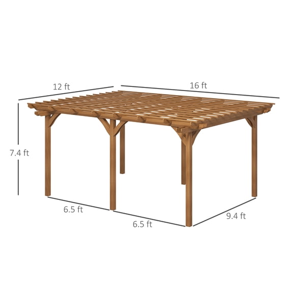 12' x 16' Outdoor Pergola Grape Trellis, Wood Gazebo for Climbing Plants at Garden, Patio, Backyard, Deck, Brown