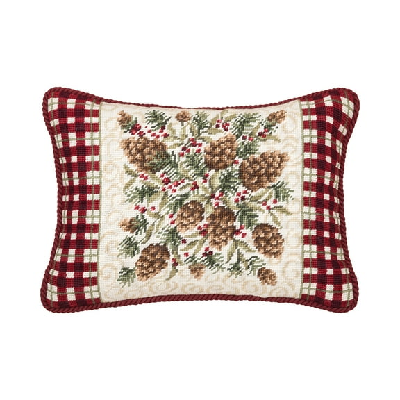 Rustic Pine Needlepoint Christmas Holiday Throw Pillow, 12" x 16"