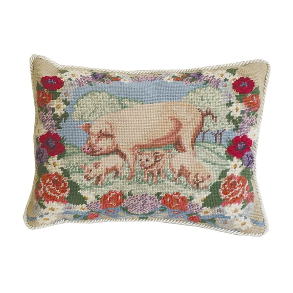 Summer Pig Needlepoint Accent Throw Pillow
