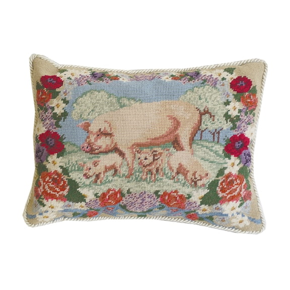 Summer Pig Needlepoint Accent Throw Pillow