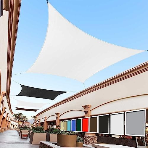 12' x 16' White Rectangle Sun Shade Sail Canopy Outdoor  Fabric Screen Awning RSTAPS10 - UPF50+ 95% UV Blockage, Heavy Duty, Water & Air Permeable (We Make Custom Size)$$Garden &