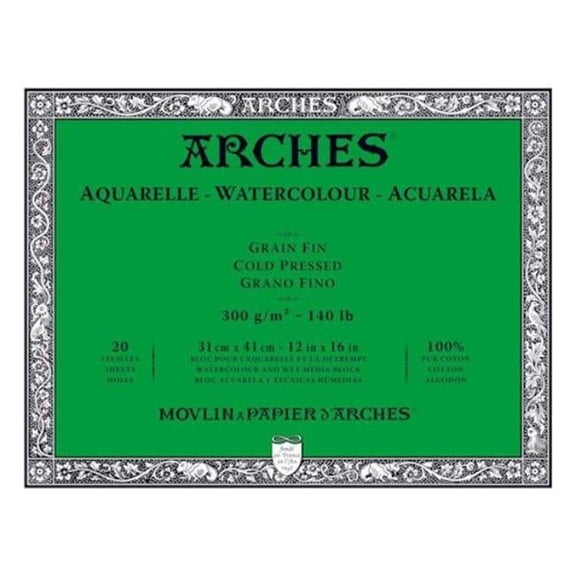12 x 16 in. 140 lbs Watercolour Cold Press Block, White - 20 sheets per Block