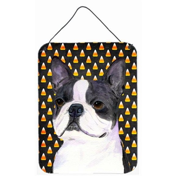 12 x 16 in. Boston Terrier Candy Corn Halloween Portrait Aluminum Metal Wall & Door Hanging Prints