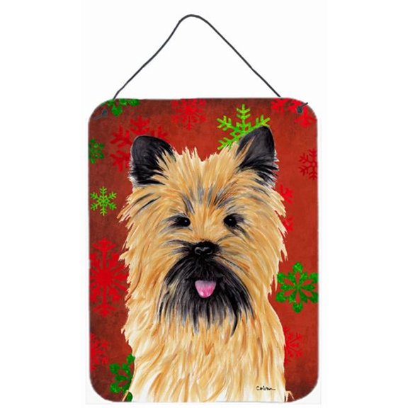 12 x 16 in. Cairn Terrier Red Snowflakes Holiday Christmas Aluminium Metal Wall Or Door Hanging Prints