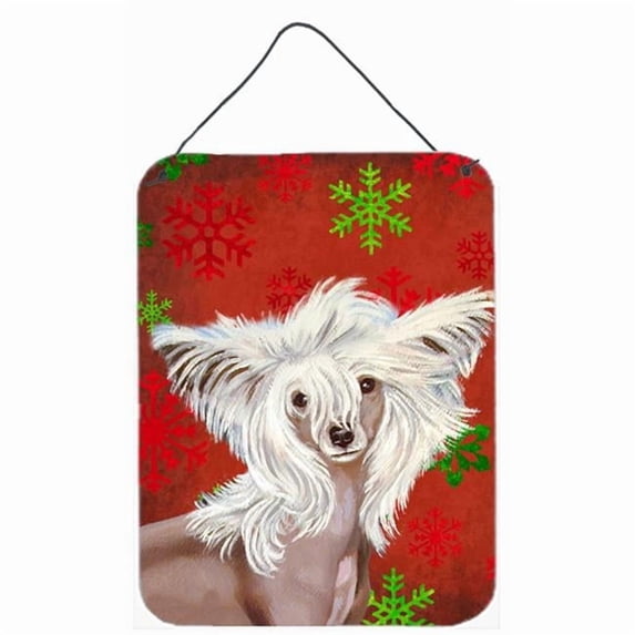 12 x 16 in. Chinese Crested Red Snowflakes Holiday Christmas Aluminum Metal Wall & Door Hanging Prints