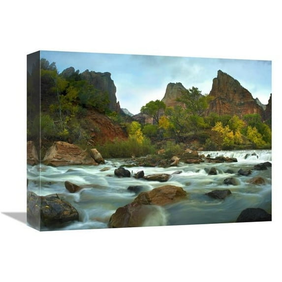 12 x 16 in. Court of the Patriarchs Rising Above River, Zion National Park, Utah Art Print - Tim Fitzharris
