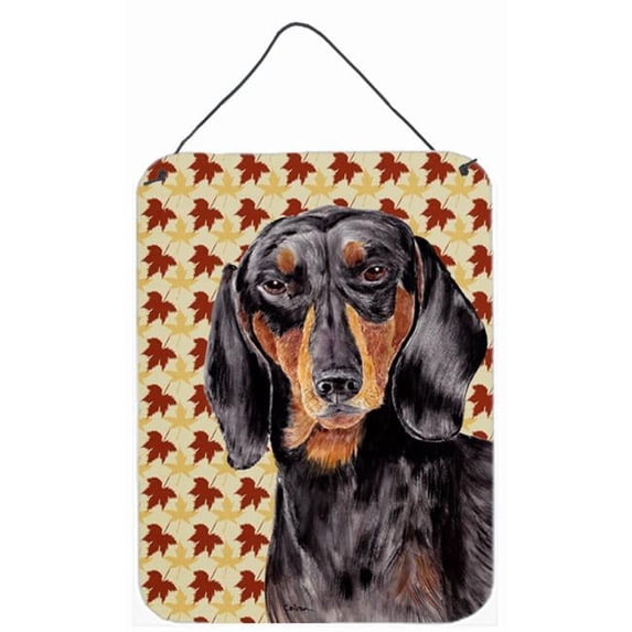 12 x 16 in. Dachshund Fall Leaves Portrait Aluminum Metal Wall & Door Hanging Prints