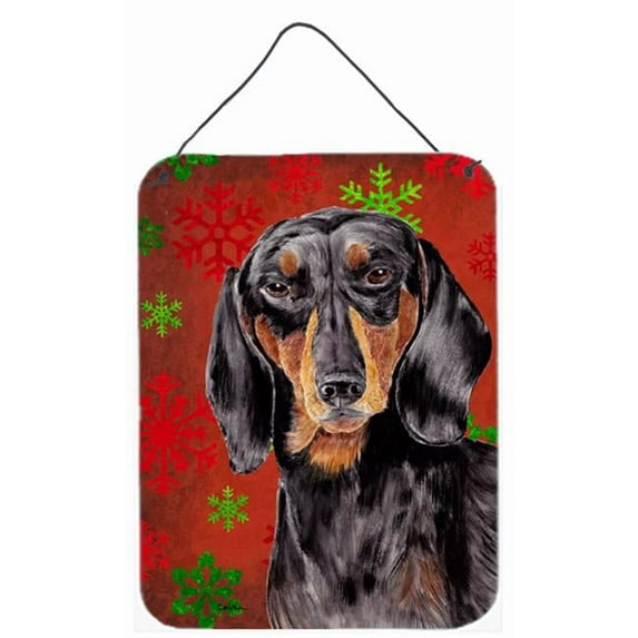 12 x 16 in. Dachshund Red Snowflakes Holiday Christmas Aluminium Metal Wall Or Door Hanging Prints