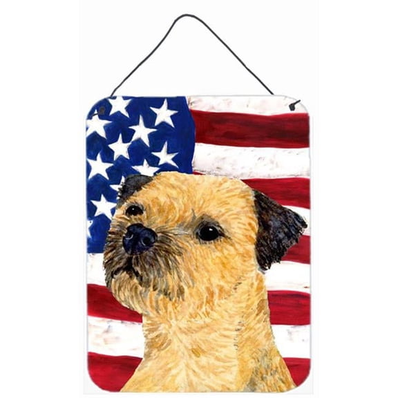 12 x 16 in. USA American Flag With Border Terrier Aluminum Metal Wall & Door Hanging Prints