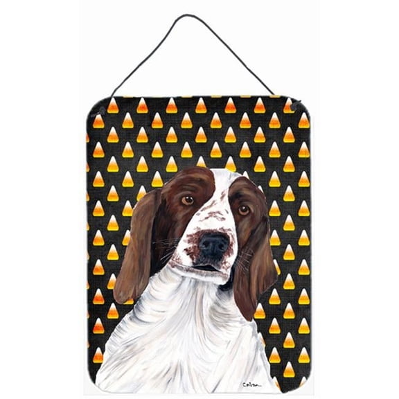 12 x 16 in. Welsh Springer Spaniel Candy Corn Halloween Portrait Wall Door Hanging Prints