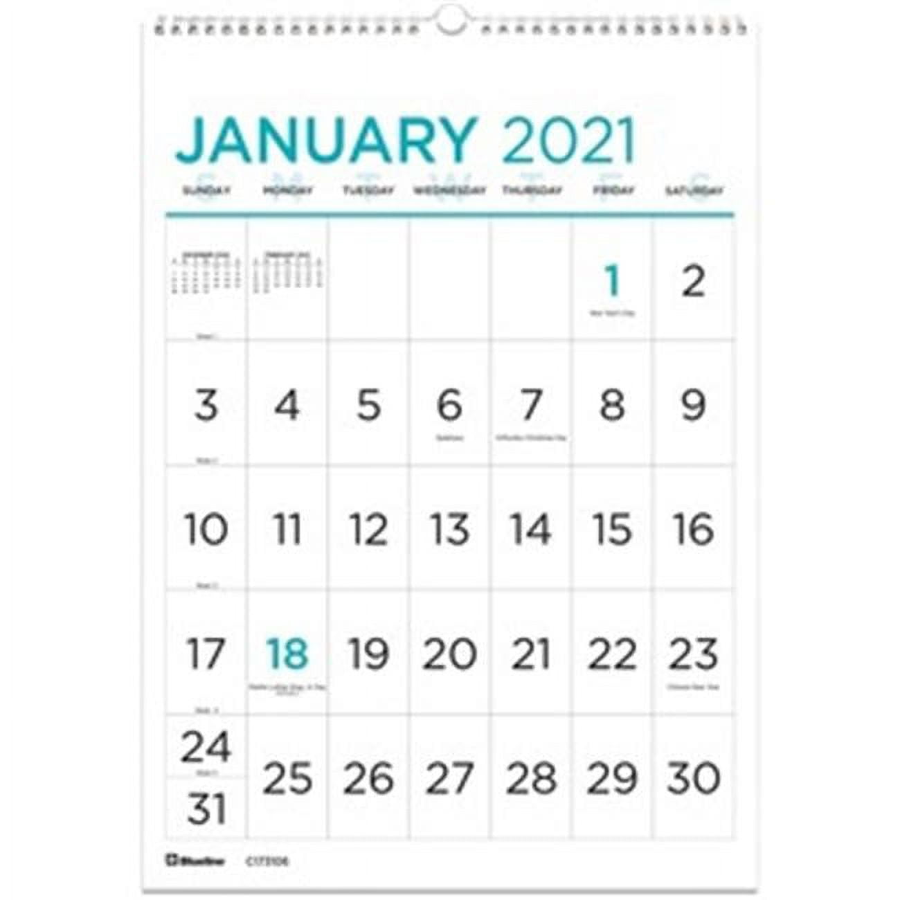 12 x 17 in. Large Print Wall Calendar, Light Blue