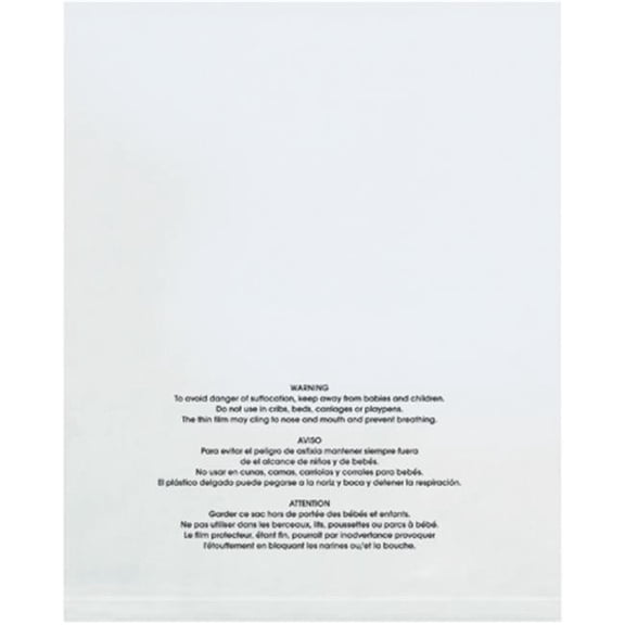 12 x 18 in. 1 Mil Flat Suffocation Warning Poly Bags