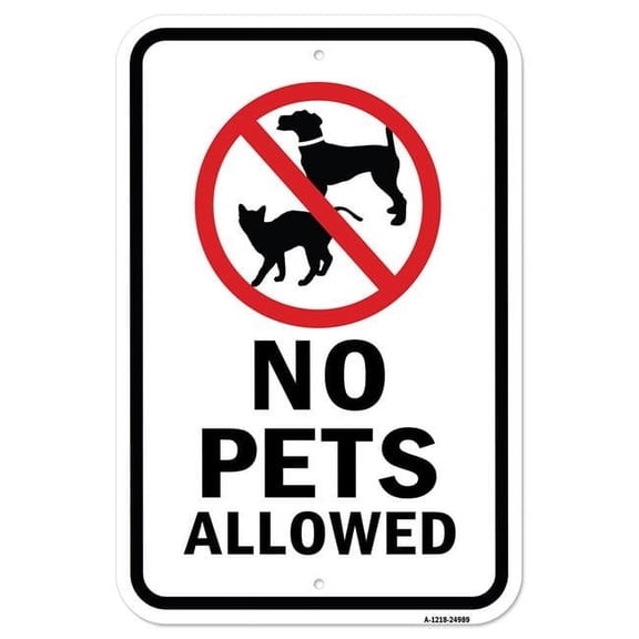 12 x 18 in. Aluminum Sign - Black Letters No Pets Allowed with Dog & Cat Image