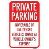 12 x 18 in. Aluminum Sign - Private Parking Inoperable or Unlicensed ...