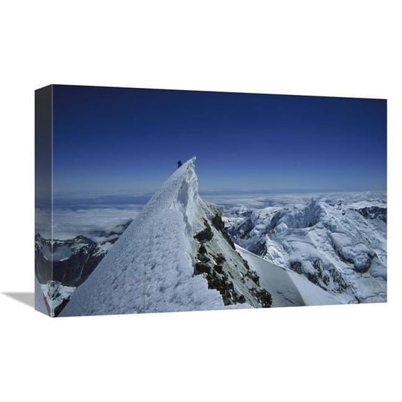 12 x 18 in. Climber on Summit of Mount Cook, Mount Cook NP, New Zealand Art Print - Ned Norton
