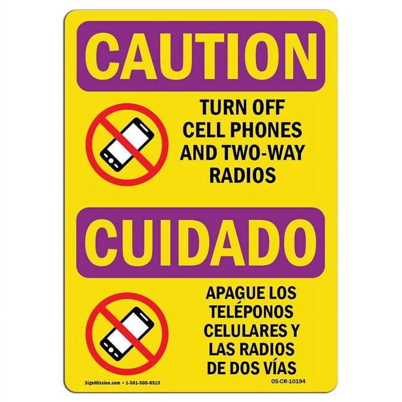 12 x 18 in. OSHA Caution Radiation Sign - Turn Off Cell Phones ...